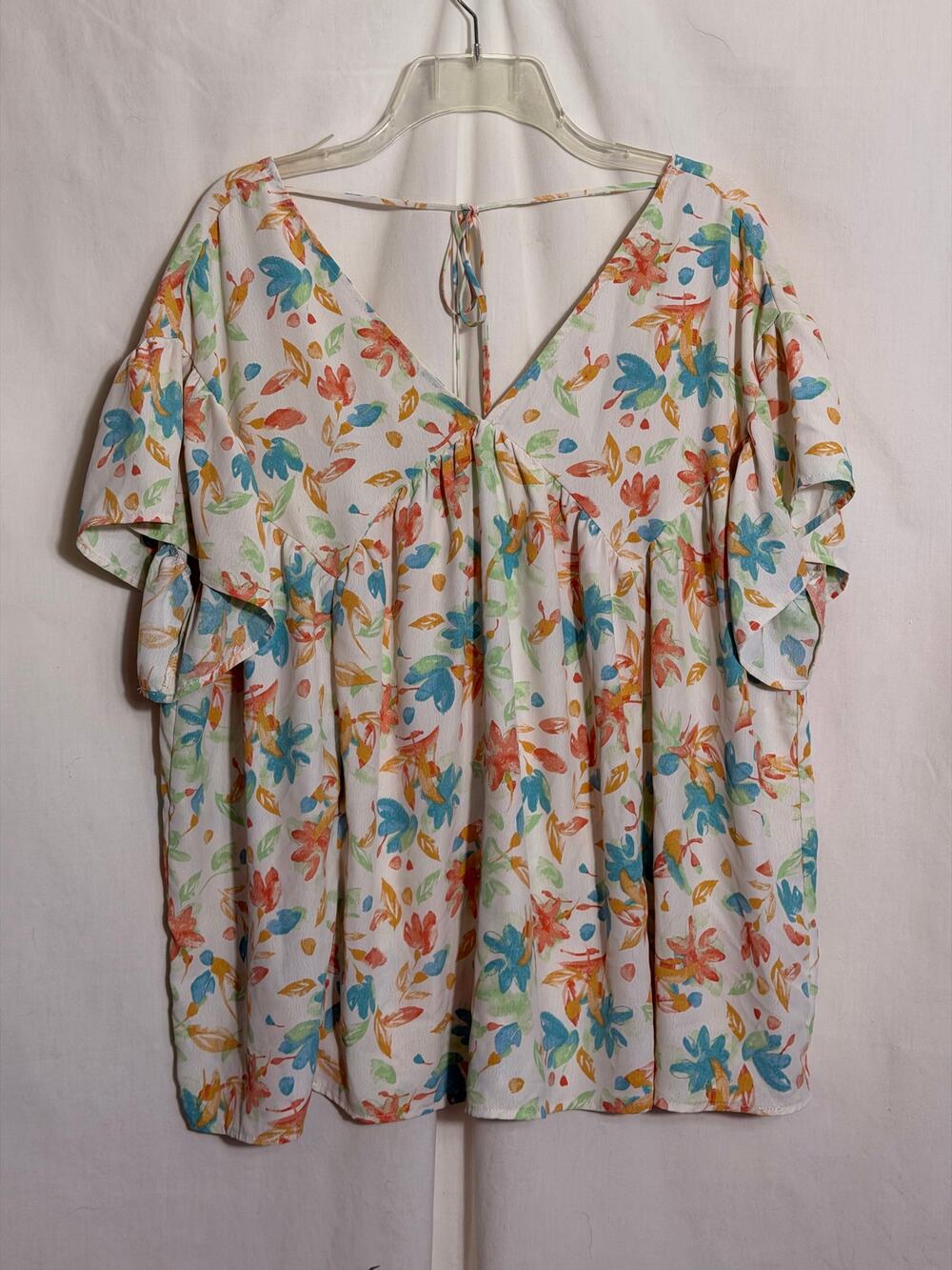 Adora Floral Babydoll Blouse Medium Watercolor Print Flutter Sleeve